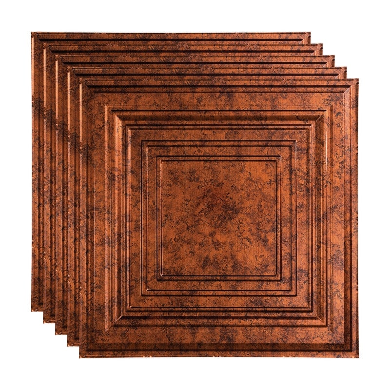 FASÄDE Traditional Style 3 Decorative Vinyl 2ft x 2ft Lay in Ceiling Panel in Moonstone Copper (5 Pack) - 5 Pack - Moonstone Copper