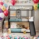preview thumbnail 2 of 8, Twin Over Twin Metal Bunk Bed, Metal Housebed with Slide and Storage Stair, Black
