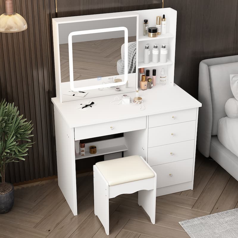 Makeup Vanity Set with 3 model Light & Stool - White