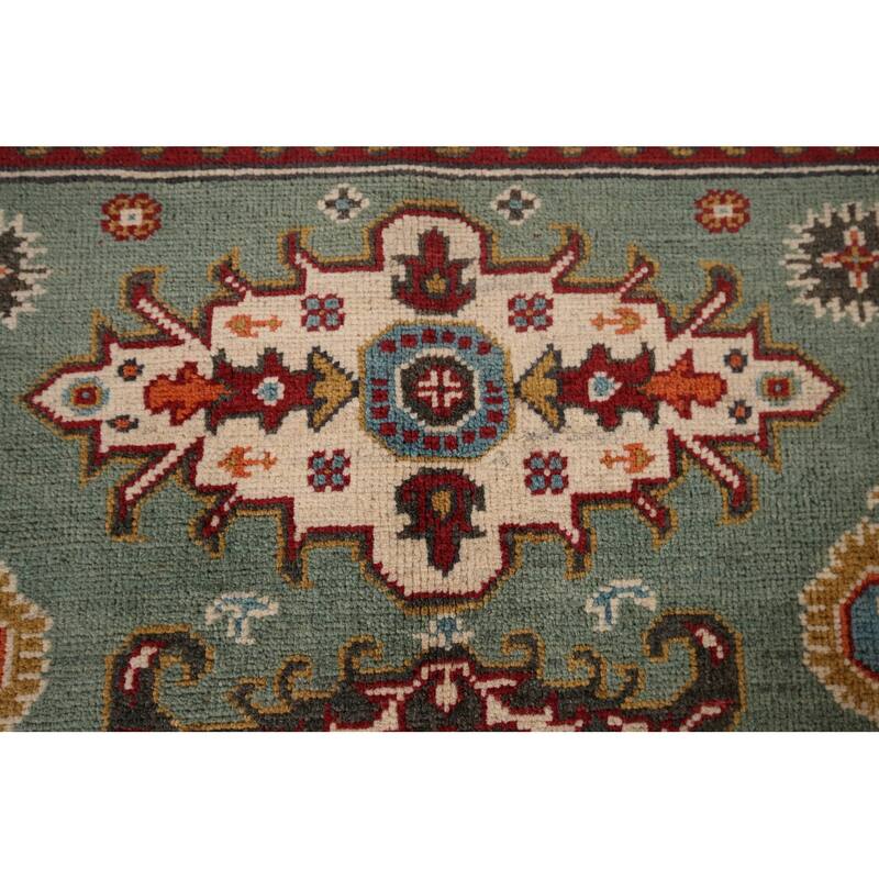 Hand Knotted Oriental 100% Wool Carpet Traditional Geometric Green Kazak Area Rug - 5' 10'' X 3' 11''