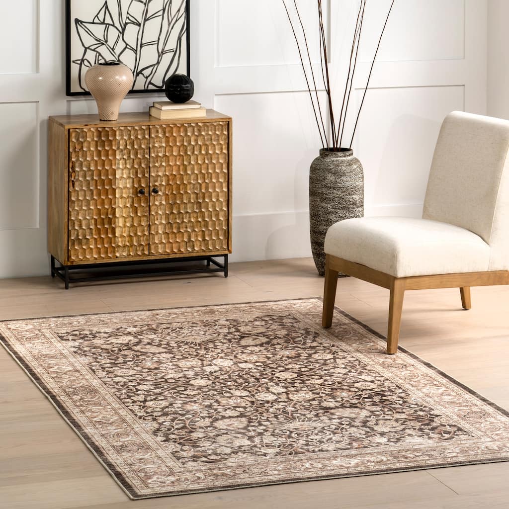 Nuloom Cerise Floral Faded SplashGuard Machine Washable Area Rug