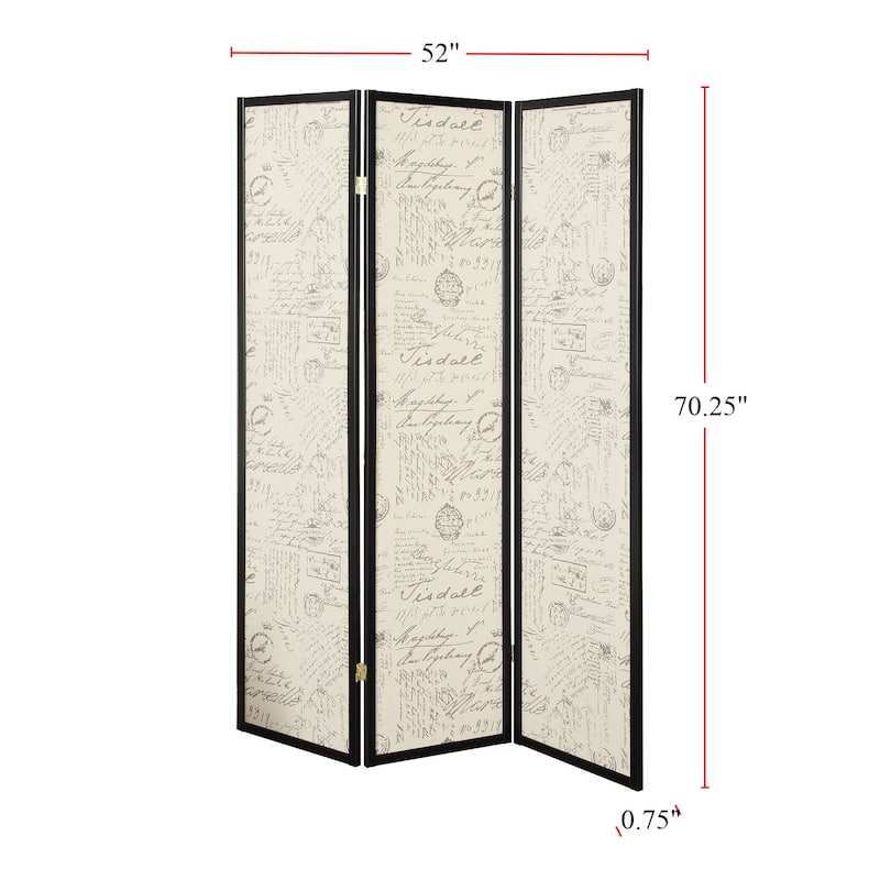 3 Panel Screen in French Script and Black