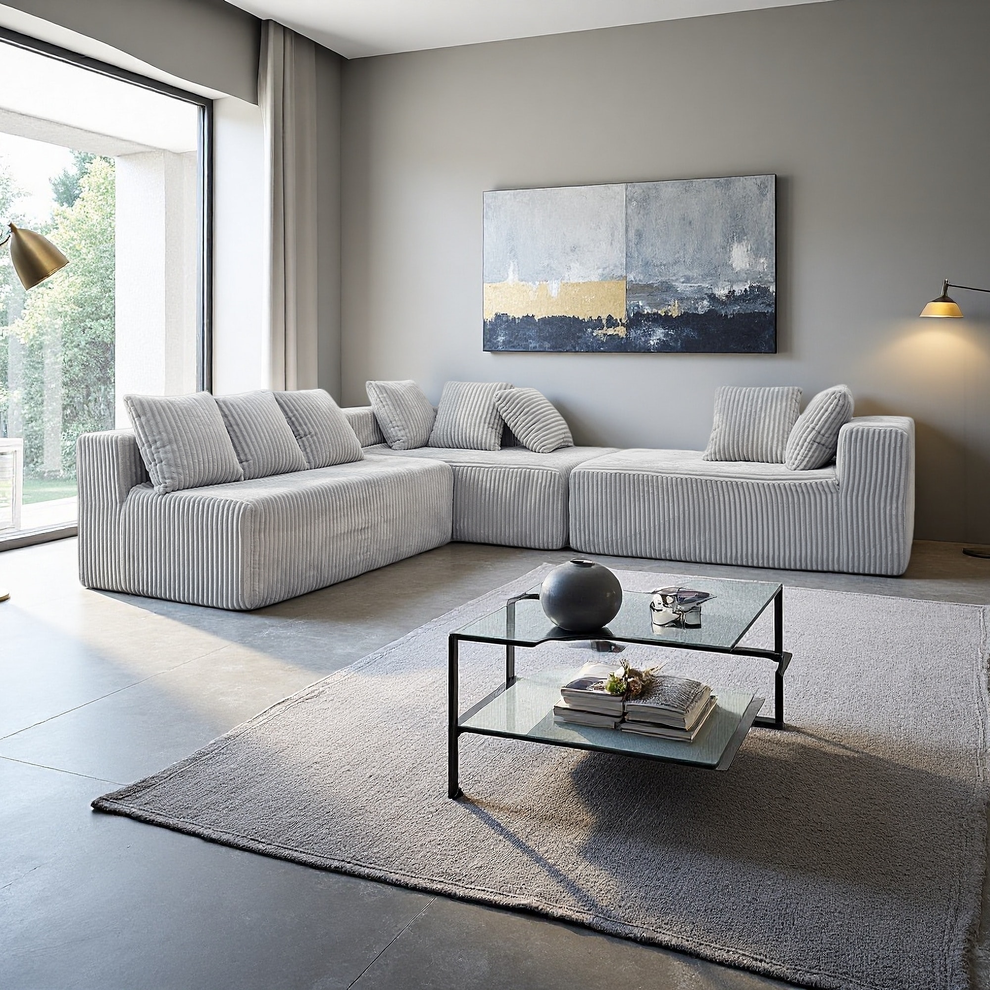 130" Polyester Modular U-Shaped 4-Seater Sectional Sofa with Reversible Chaise