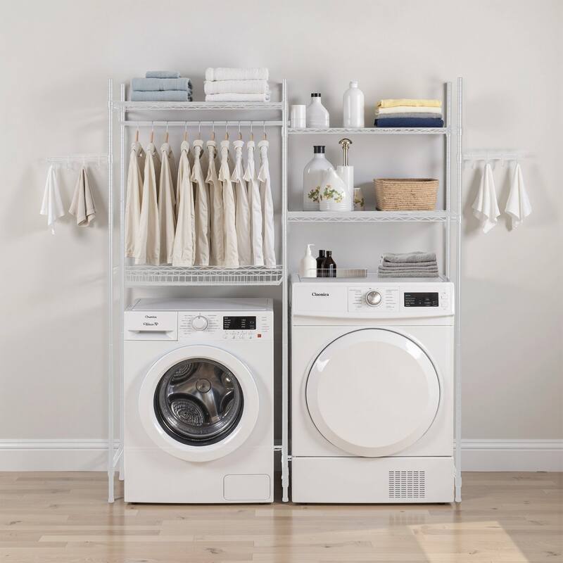 Adjustable Laundry Room Storage Shelf Over Washer and Dryer Sturdy Carbon Steel Organizer Rack