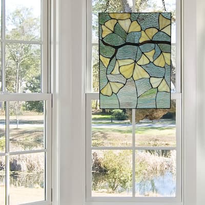 River of Goods 17.5"H Ginkgo Leaf Stained Glass Window Panel