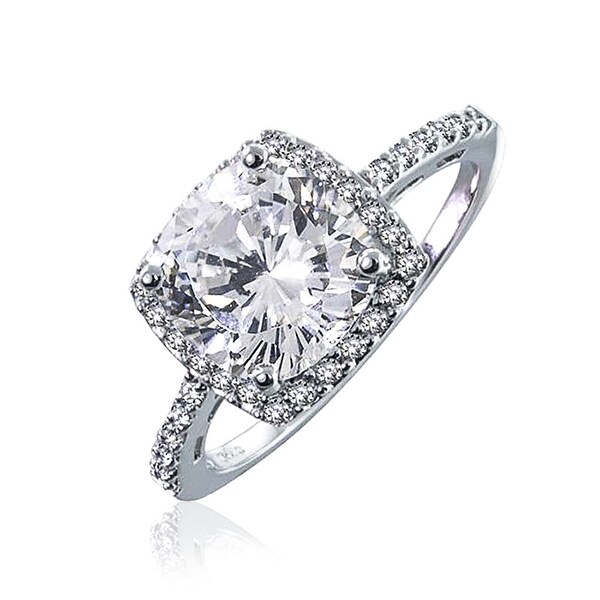 Bling Jewelry Vintage Style Sterling Silver Cushion Cut CZ Engagement Ring Bling Jewelry Vintage Style Sterling Silver Cushion Cut CZ Engagement Ring