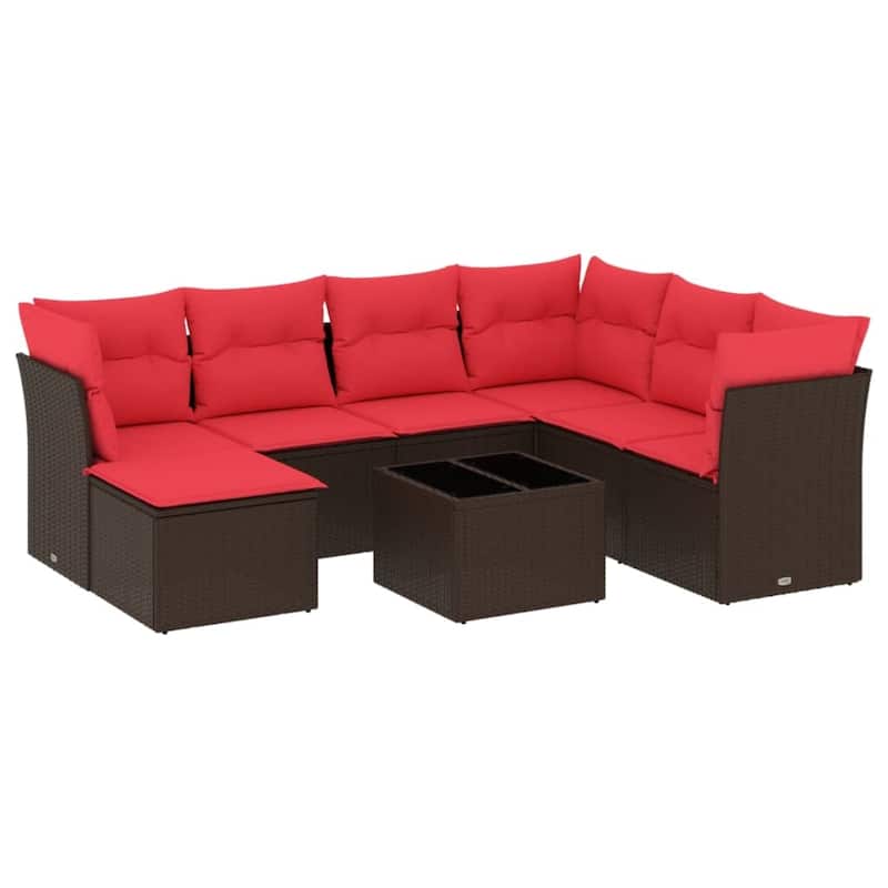 vidaXL 7/8 Piece Patio Sofa Set with Cushions Black/Brown/Gray Poly Rattan