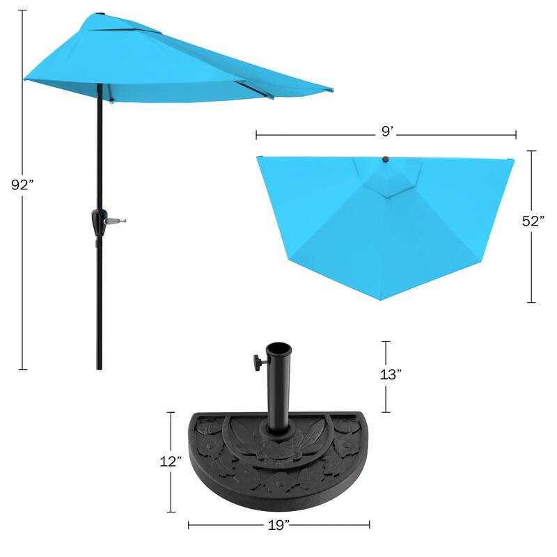 Pure Garden 9ft Half Umbrella with Base