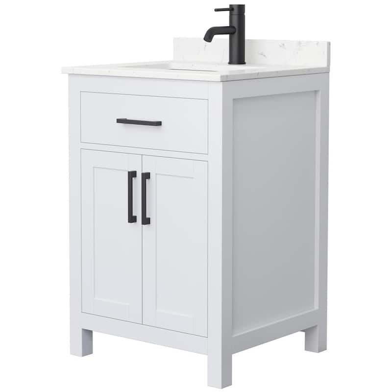 Wyndham Collection WCG242424S-VCA-MXX Beckett 24" Free Standing Single - White / Carrara Cultured Marble Top / Matte Black