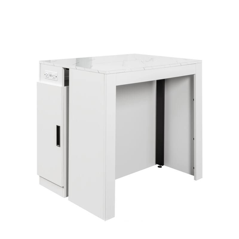 Modern Multifunctional Extendable Dining Table With Outlet,Space Saving Expanding Table With Storage