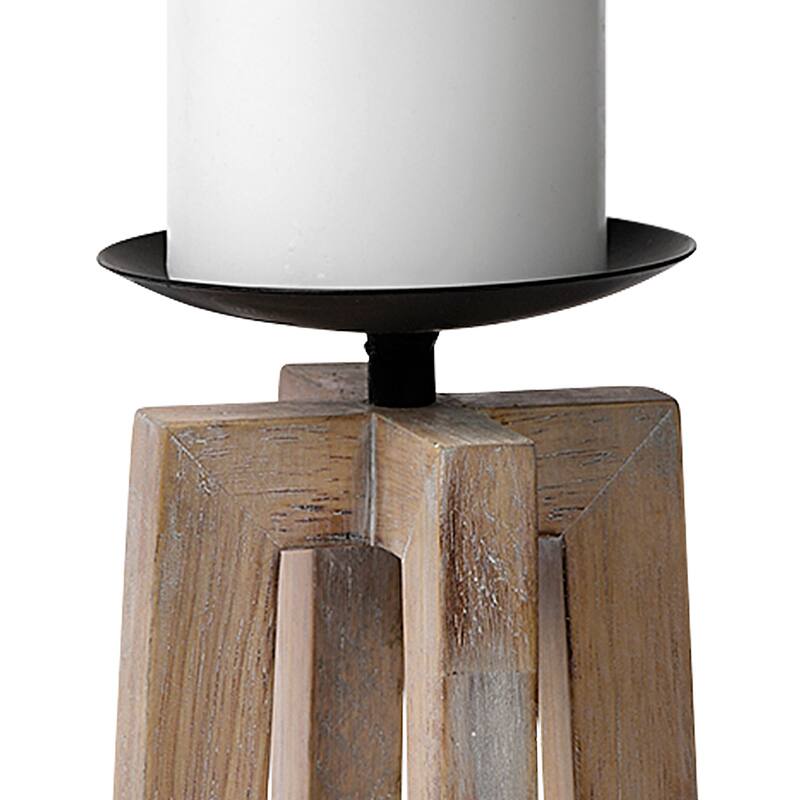 Astra Large Light Brown Wood Pedestal Base Table Candle Holder - 4.9L x 4.9W x 12.4H