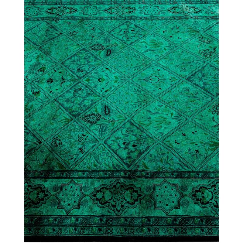 Overton Hand Knotted Wool Vintage Inspired Modern Contemporary Overdyed Green Runner Rug - 4' 3" x 19' 10"