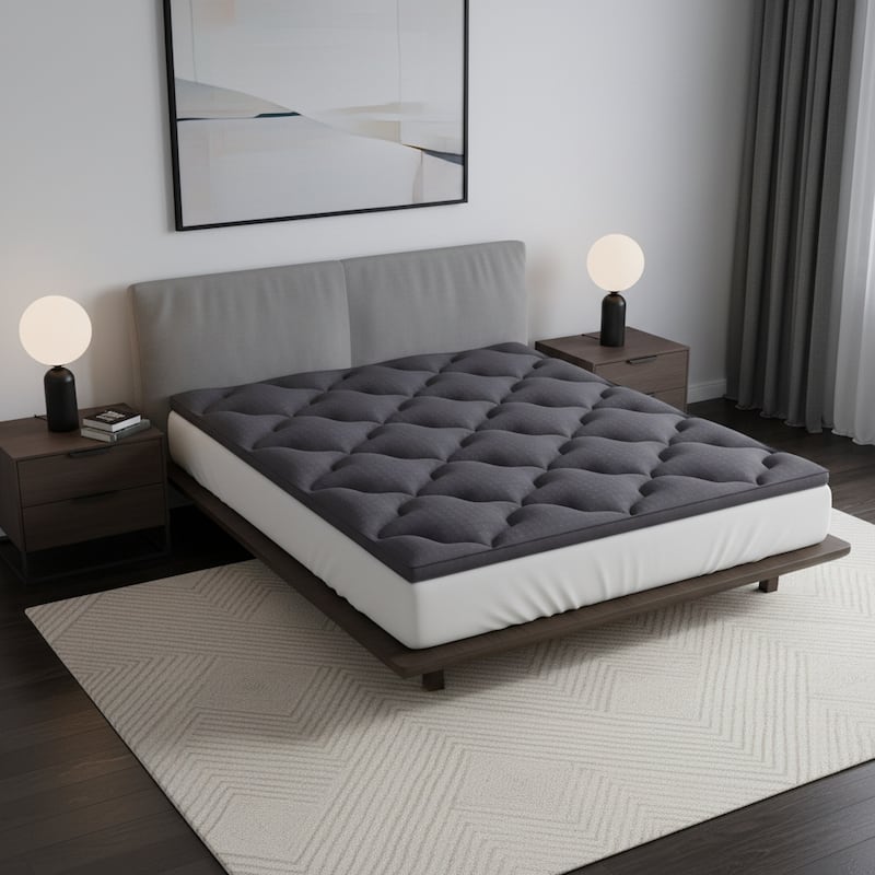 2" Dark Gray Cotton Queen Mattress Topper - Dark Gray - 1.5 Inch - Dark Gray - 54.00 in. x 75.20 in.  x 1.50 in.