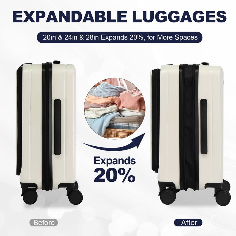 Luggage,with front opening,TSA approved lock,hardshell suitcase - Creamy White