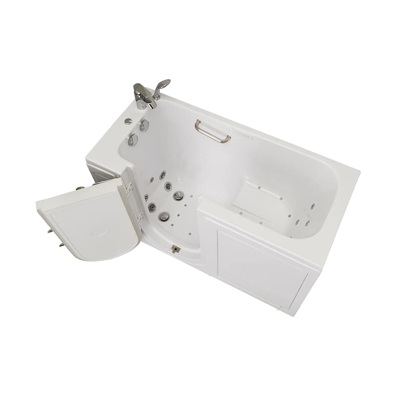 Ella Lounger 27"x60" Acrylic Hydro Massage Walk-In Bathtub with Outward Swing Door, 2 Piece Fast Fill Faucet, 2" Dual Drain