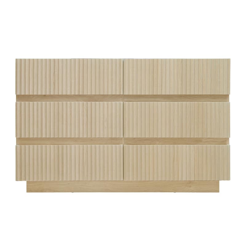 Fluted 6 Drawer Dresser with LED Lights, Wooden Drawer Organizer Cabinet, Large Capacity Bedroom Storage Cabinet