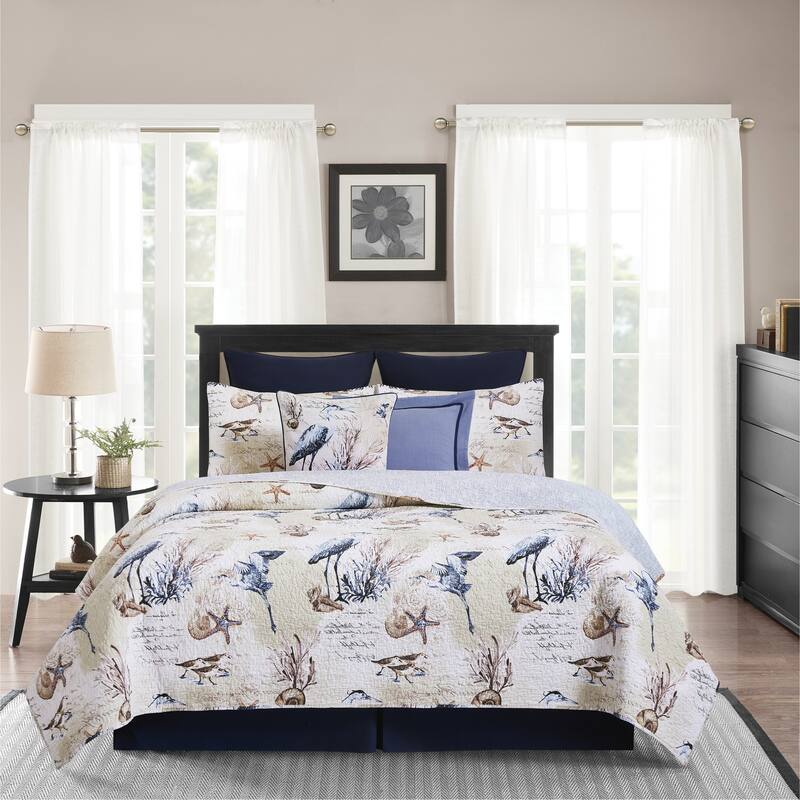 Brunswick Island Beach Coastal Cotton Quilt Set - Reversible and Machine Washable