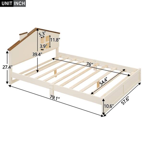 Full Size Kids Low Profile Bed Platform Frame Bed - Beige