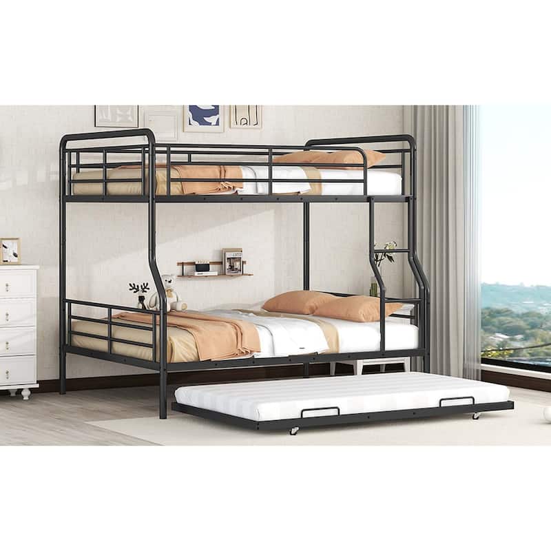 Full XL Over Queen Metal Bunk Bed with Ladder