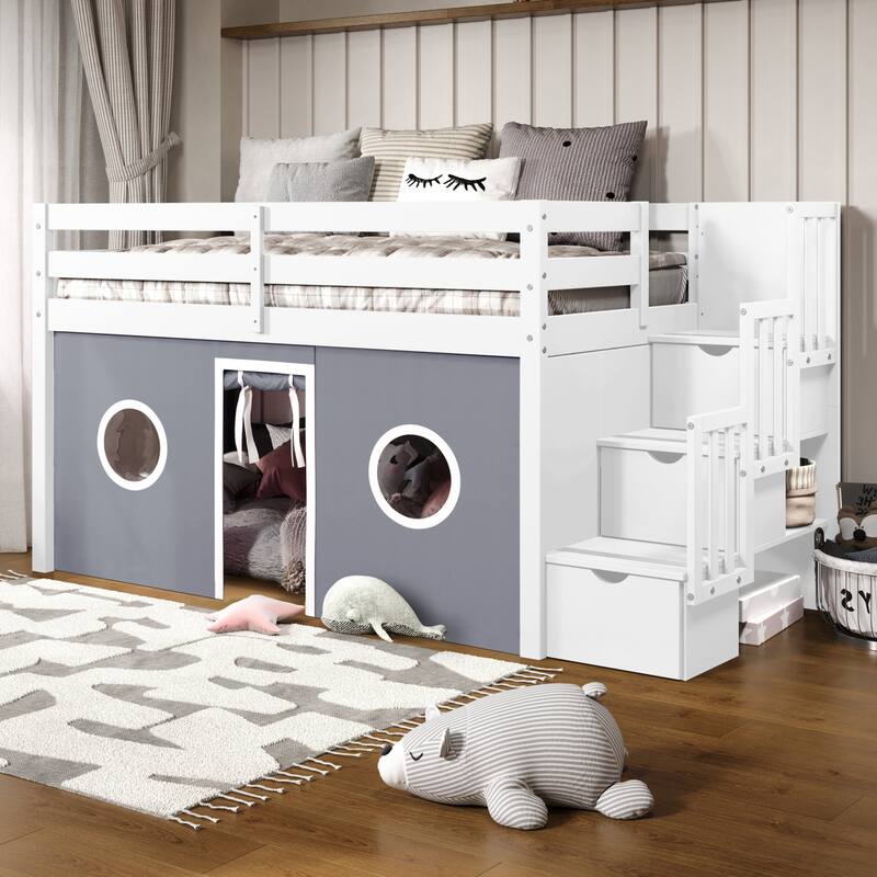 Taylor & Olive Trillium Low Loft Twin Bed with 3 Step-Stairway