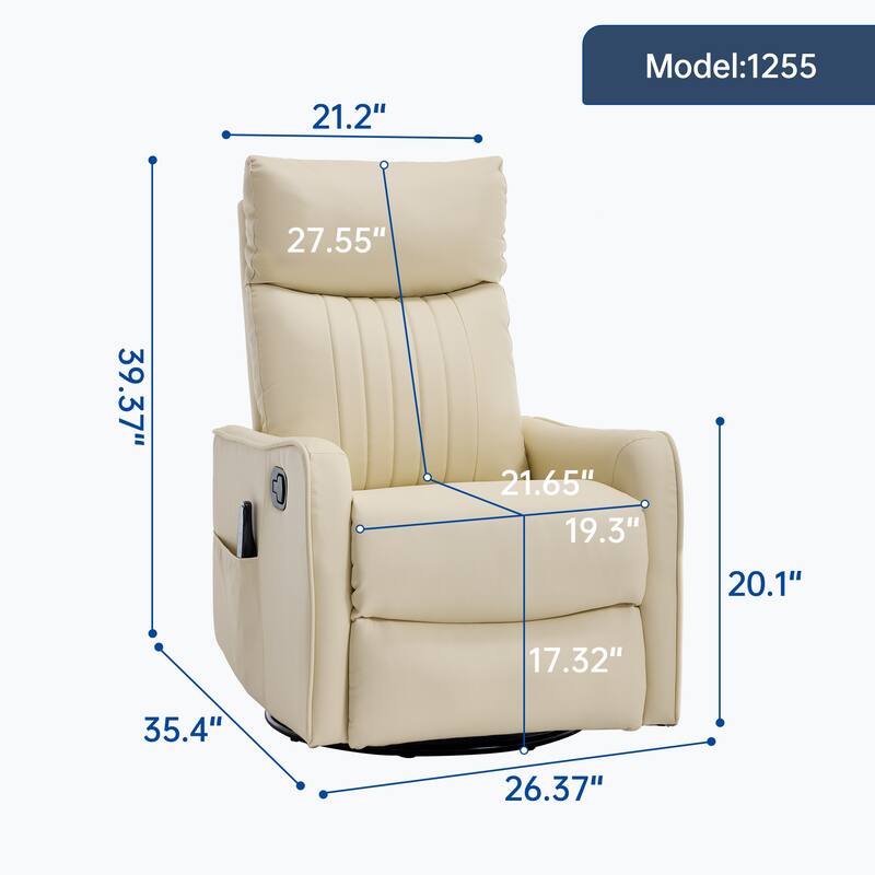 Faux Leather Recliner with Massage Heat Rocker and 360 Degree Swivel
