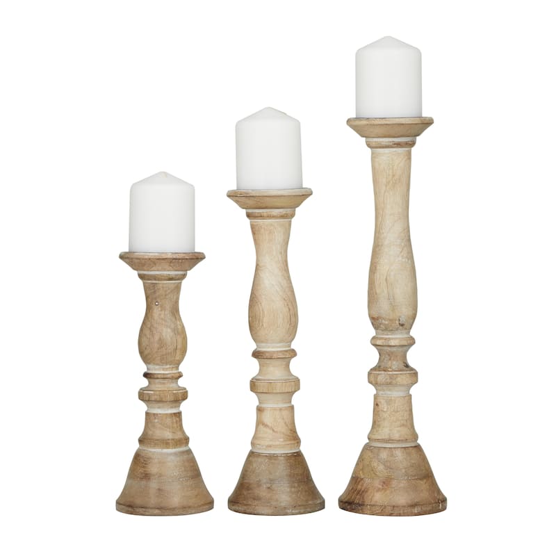 Wood Decorative Candle Holder - Set of 3 Dark Brown, Light Brown, Gray, Black - Roche River Decor