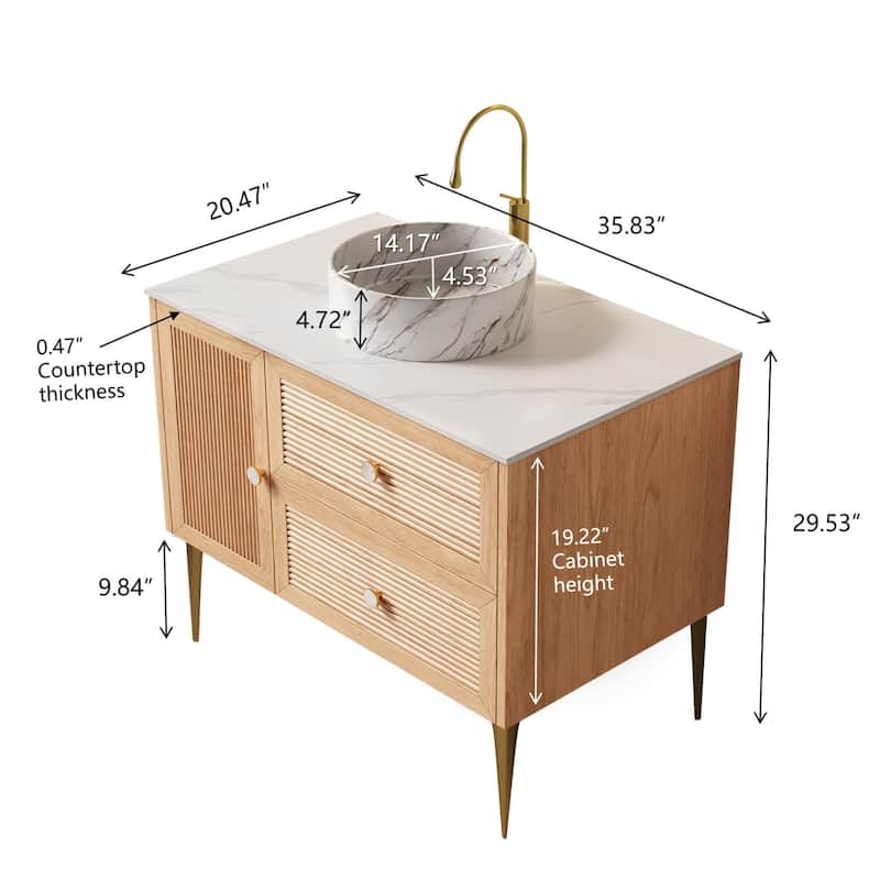 Natural Style Bathroom Vanity with Sink and 1 Door 2 Drawers