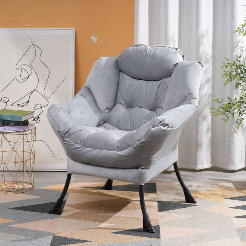 Modern Living Room Single Leisure Lounge Lazy Chair with Armrest - Light Grey