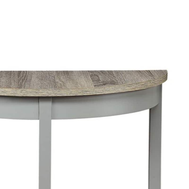 Wooden Half Moon Shaped Console Table with One Open Bottom Shelf, Oak Brown and Gray