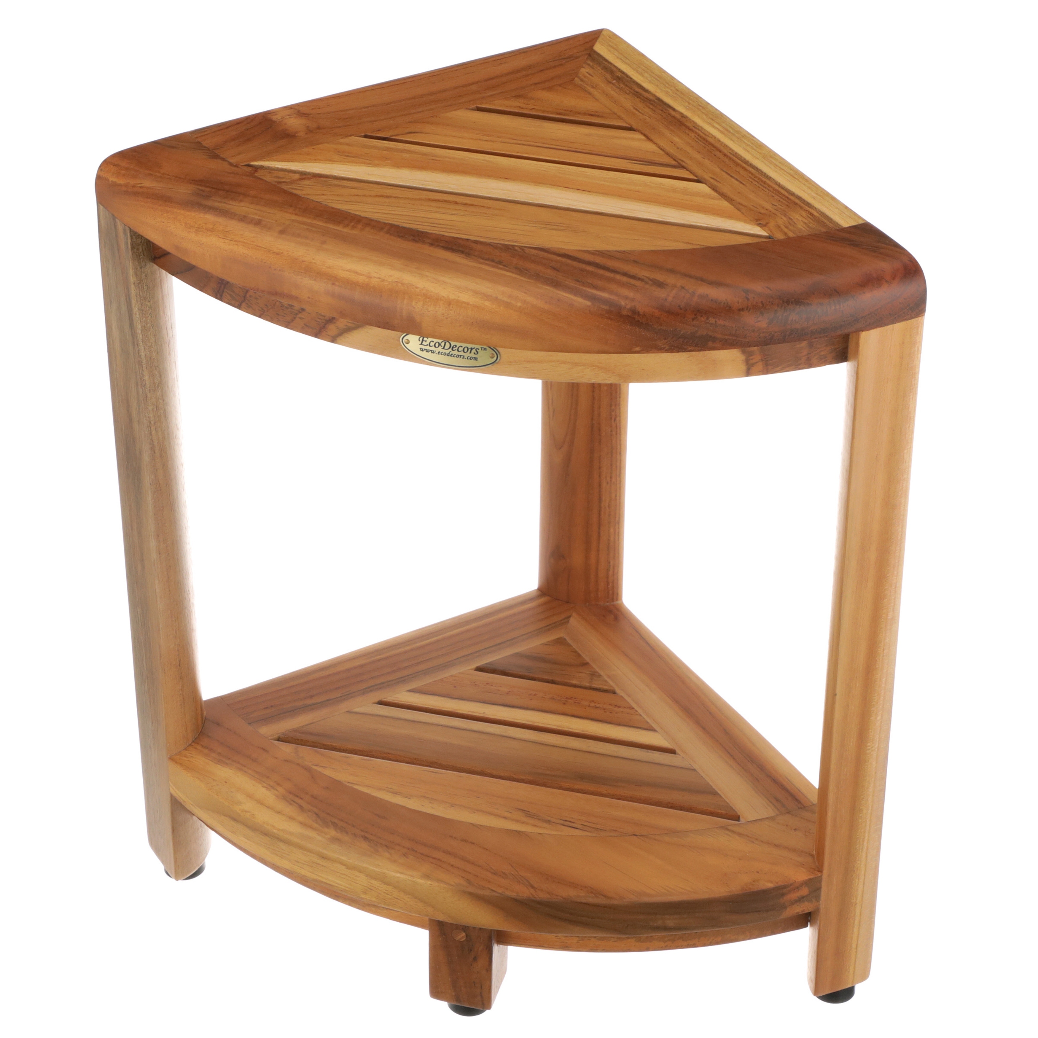EcoDecors Corner Teak Wood Shelf Shaving Footrest Waterproof Stool For Inside Shower, 18-Inches Tall in Earthy Teak Finish