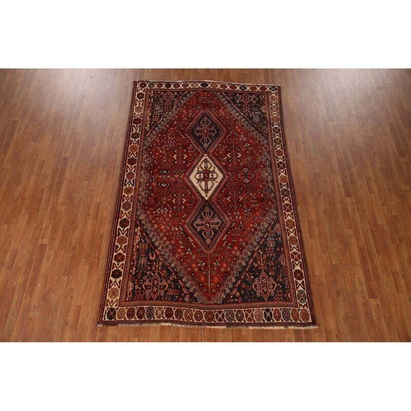 Traditional Orange Shiraz Persian Vintage Rug Handmade Wool Carpet - 5'10"x 9'5"
