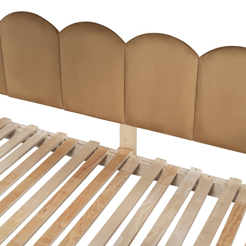 Wood Twin Size Bed Frame with Arched Roof, Floor Bed with Light and Curtain, Pull-out Kids Bed for Girls Boys Bedroom