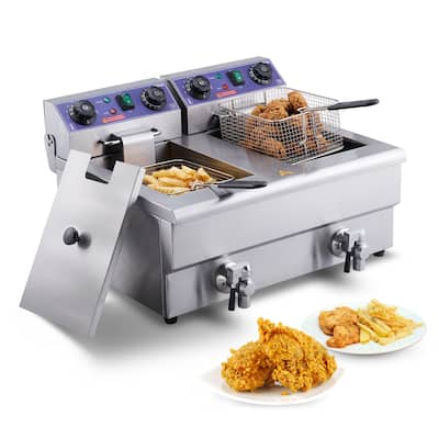 VEVOR Commercial Electric Deep Fryer 24L 3000W Dual Basket Stainless Steel Countertop with Time Control & Oil Filtration