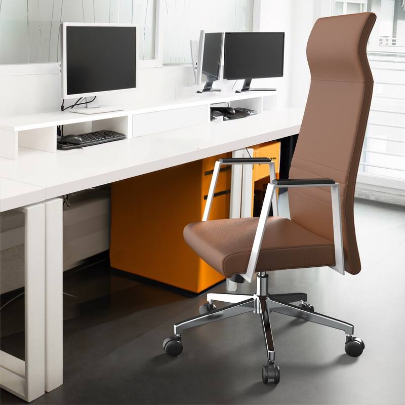 Aleen Ergonomic Leather Office Chair with High Back, 360° Swivel, Adjustable Height, Tilt Mechanism & Iron Frame
