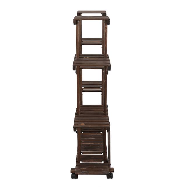 9-tier Indoor/Outdoor Wood Shelf Mobile Plant Stand