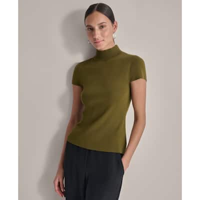 DKNY Cap Sleeve Mock Neck Knit Top