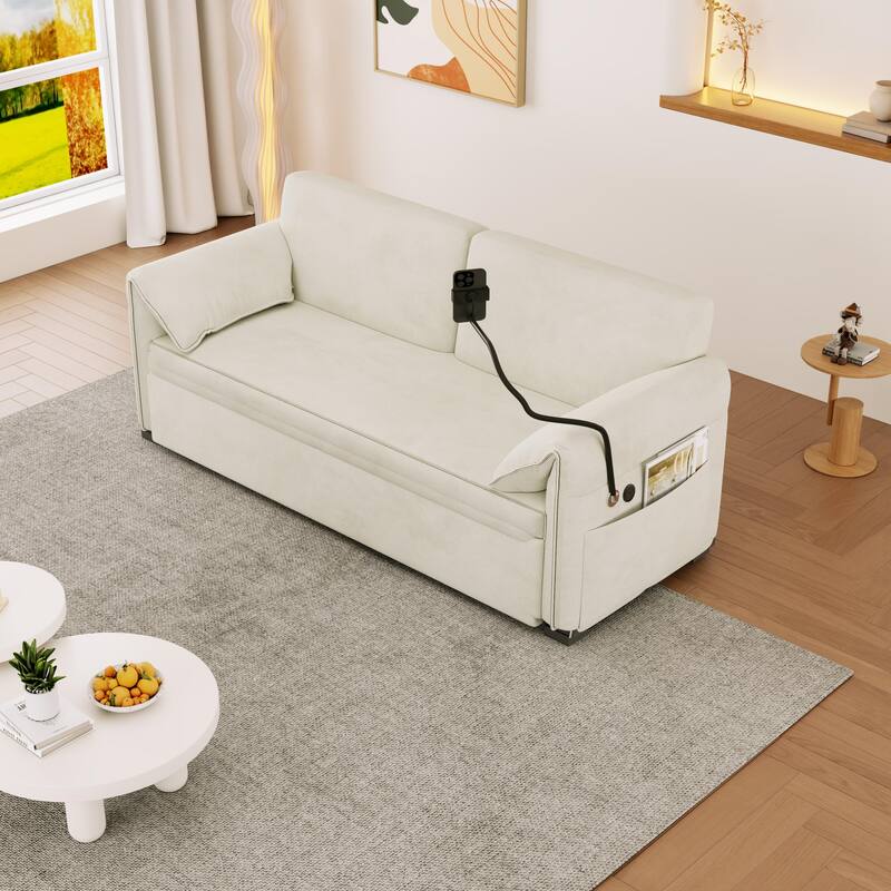 Convertible 63-inch Velvet Sofa Bed with Three Adjustable Modes - Comfortable Sofa, Lounge, and Double Bed for Home or Office