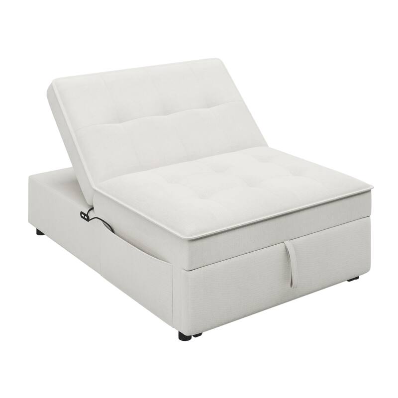 Roomfitters 4-in-1 Sofa Bed Chair with Folding Ottoman, Storage Pocket & USB Port, Multi-Function Sleeper, White
