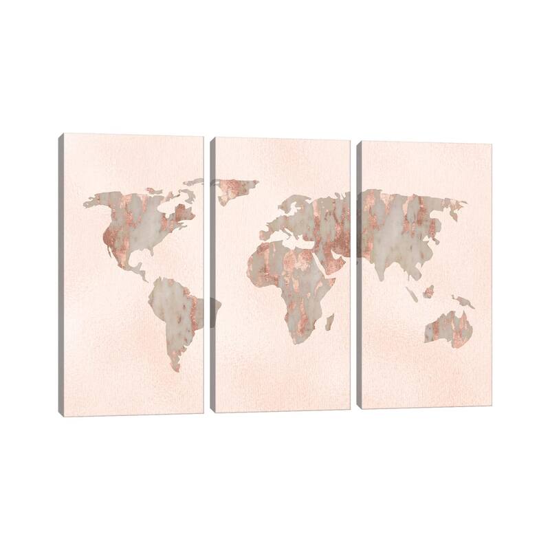 iCanvas "World Map Rose Gold" by Nature Magick 3-Piece Canvas Wall Art Set