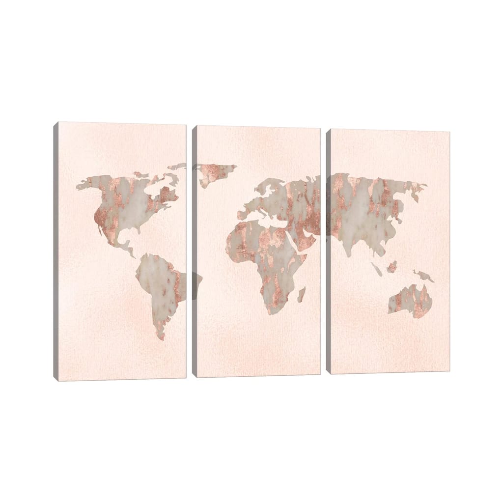 iCanvas "World Map Rose Gold" by Nature Magick 3-Piece Canvas Wall Art Set
