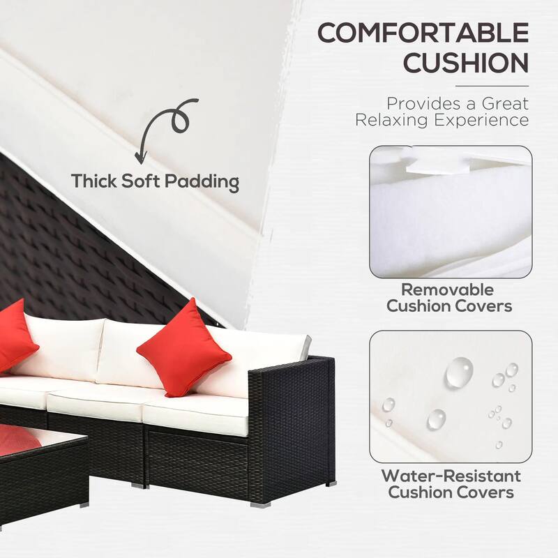 6PCS Weatherproof PE Rattan Patio Set, Sectional Storage Ottoman