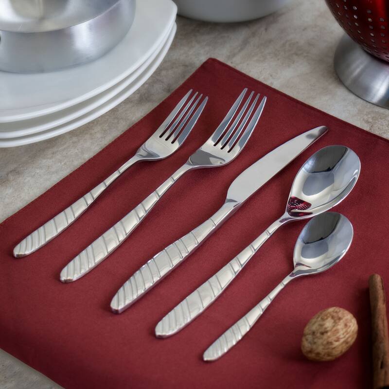 MegaChef La Vague 20 Piece Flatware Utensil Set, Stainless Steel Silverware Metal Service for 4 in Silver