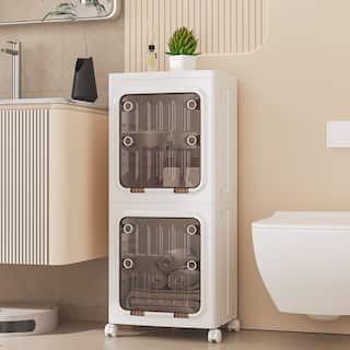 Javlergo 2-Tier White Foldable Stackable Narrow Storage Bins ABS Waterproof Storage Cabinet for Living Room Bedroom Bathroom