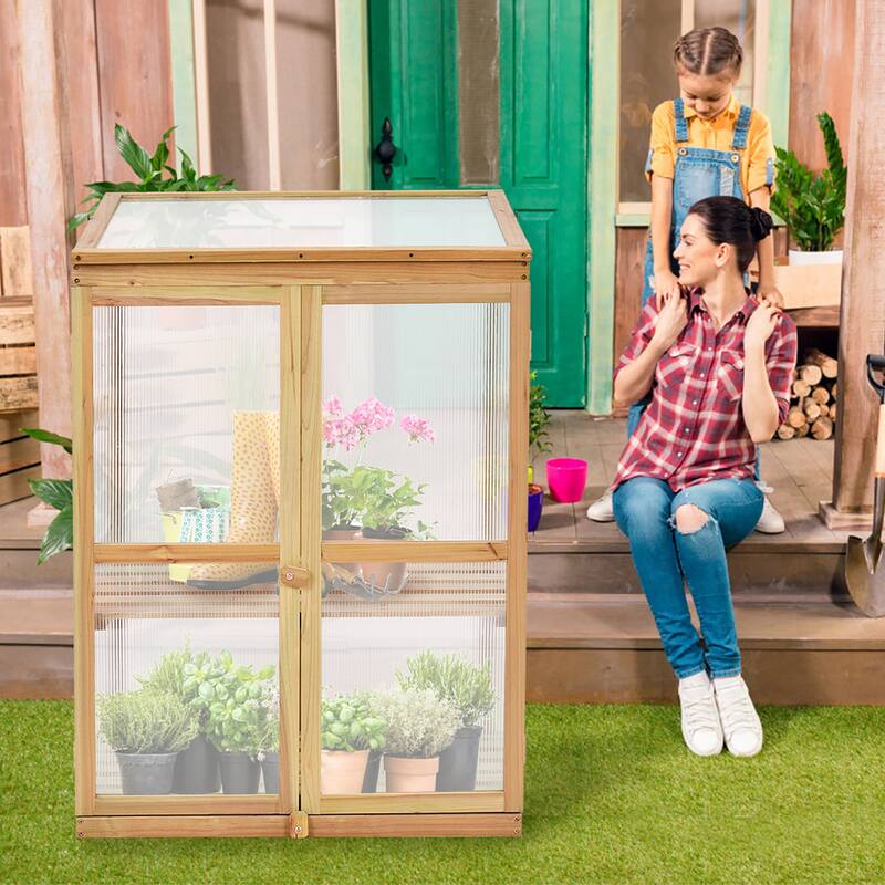 Wooden Garden Portable Greenhouse Raised Plants Protection - 30.0''x22.5''x43.0''