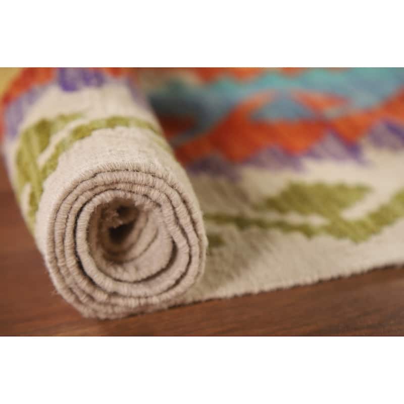 Geometric Kilim Oriental Rug Wool Carpet - 6'2"x 8'1"