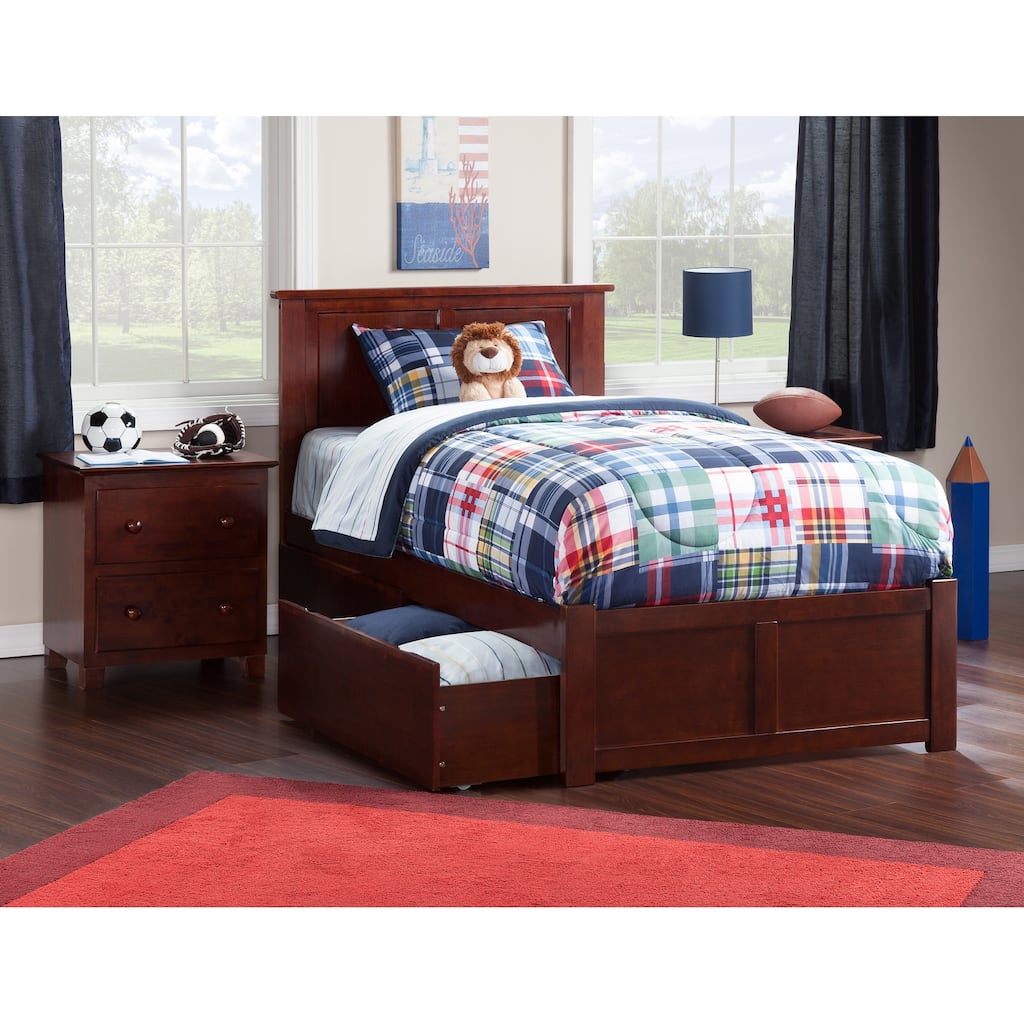 AFI Madison Twin XL Platform Bed with Footboard & Storage Drawers in Walnut