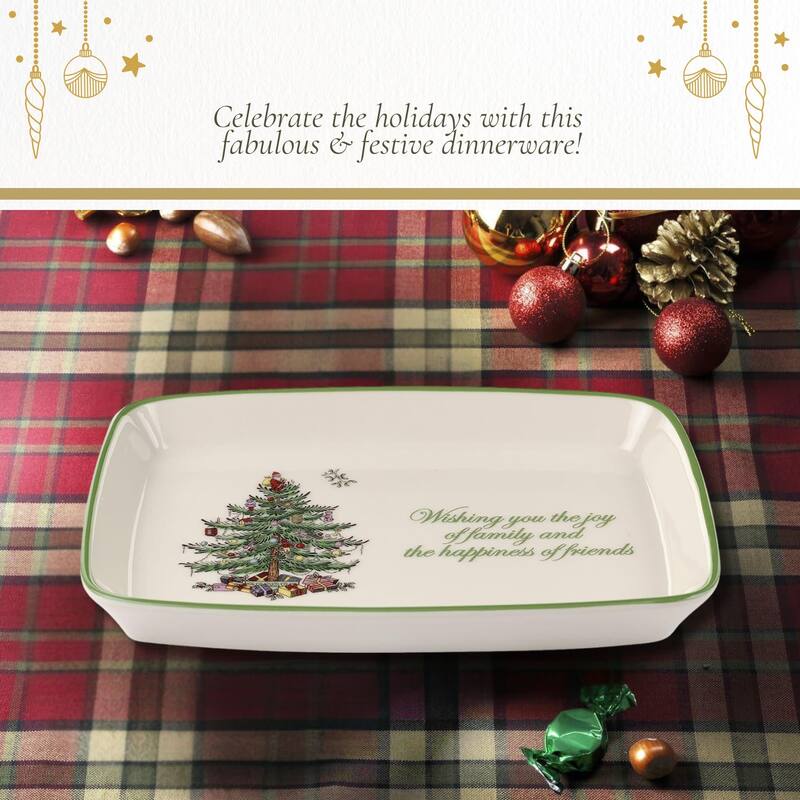 Spode Christmas Tree Rectangular Sentiment Tray - 7" L x 5" W x 1" H