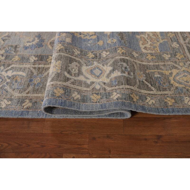 Transitional Blue Oushak Turkish Area Rug Handmade Wool Carpet - 9'2"x 11'10"