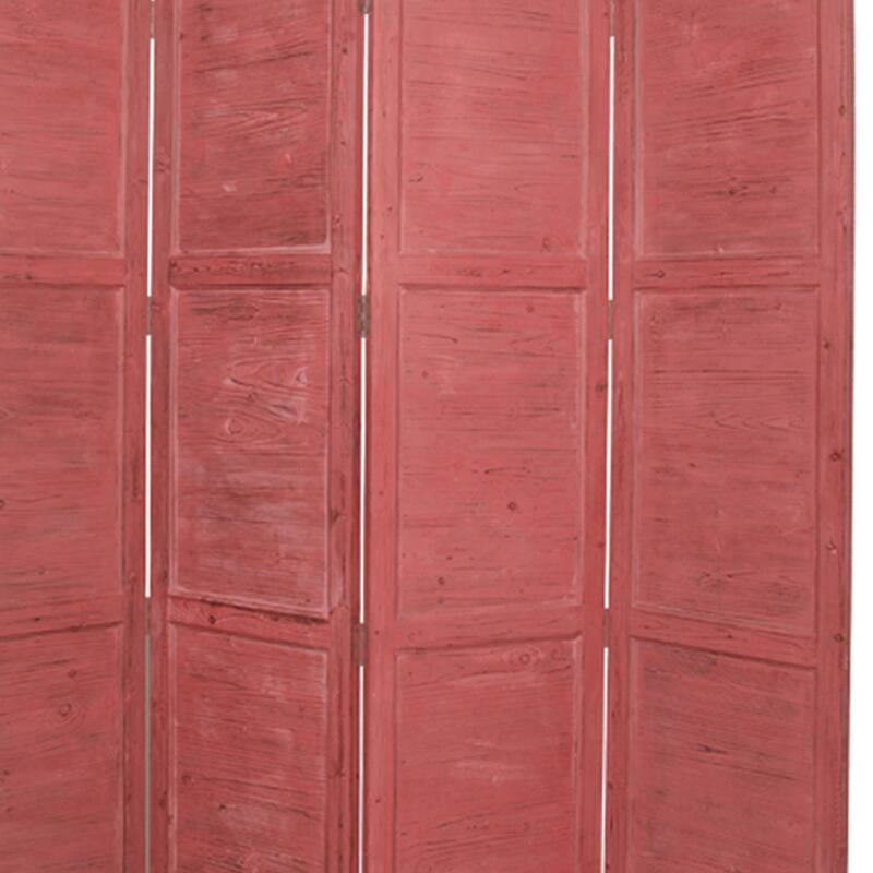 Wooden 4 Panel Foldable Floor Screen with Textured Panels, Red