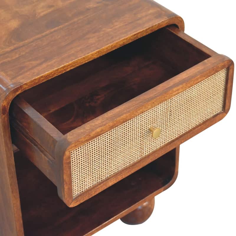 Artisan Furniture Solid Wood Chestnut Open Woven Bedside, Unique desgin, Brown with One Drawer